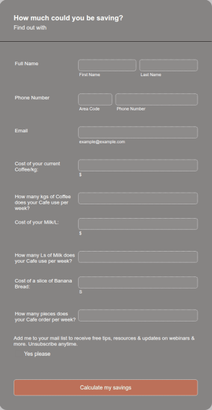 Cafe Cost Saving Form Template