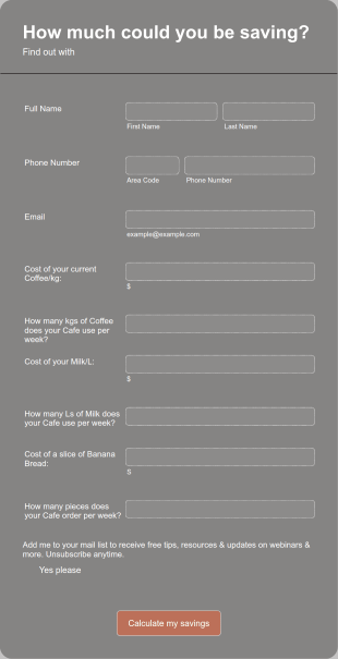 Cafe Cost Saving Form Template