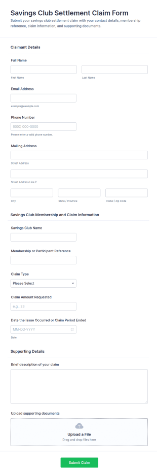 Savings Club Settlement Claim Form Template