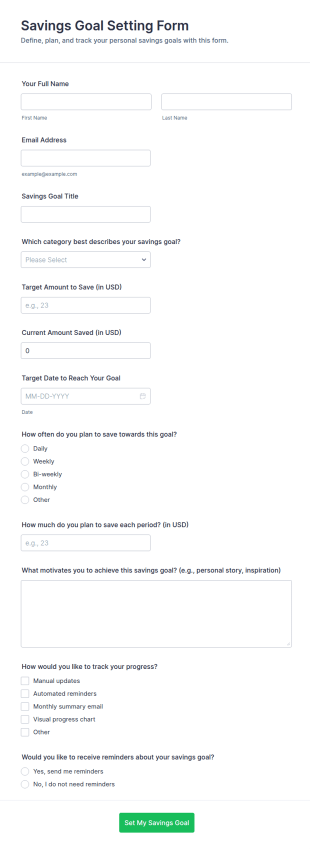 Savings Goal Setting Form Template