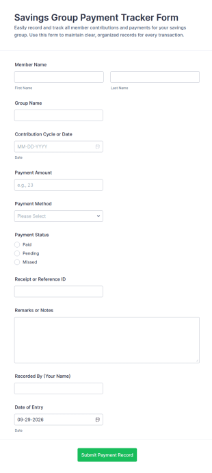 Savings Group Payment Tracker Form Template