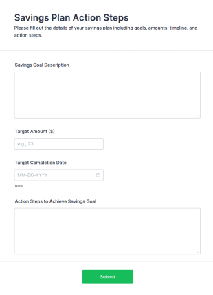 Savings Plan Action Steps Form Template