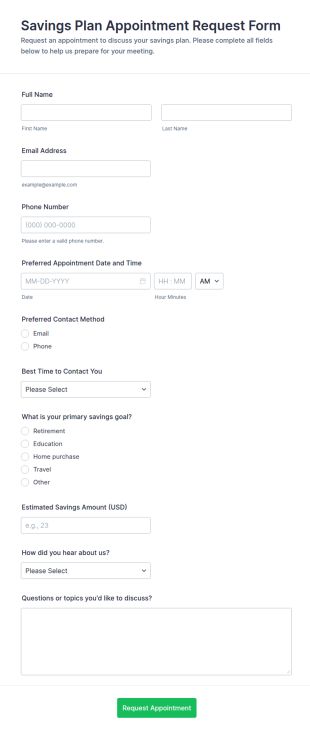 Savings Plan Appointment Request Form Template