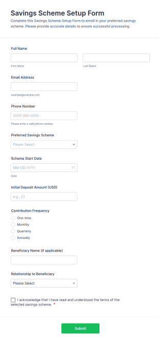 Savings Scheme Setup Form Template