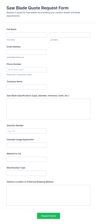 Saw Blade Quote Request Form Template