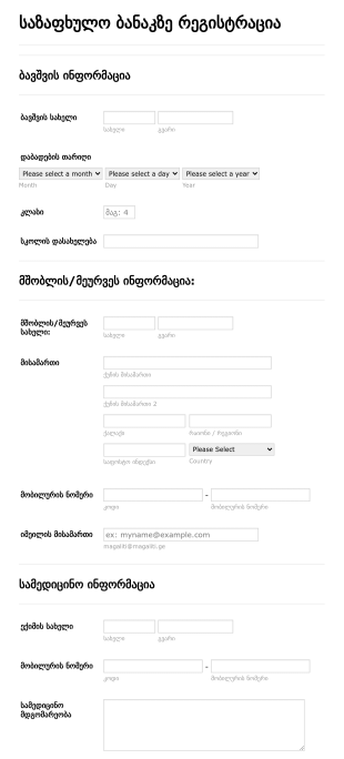 საზაფხულო ბანაკზე ჩაწერის ფორმა Form Template