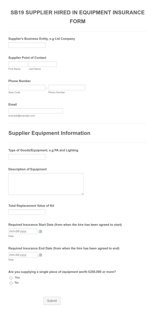 Sb19 Supplier Hired In Equipment Insurance Form Template