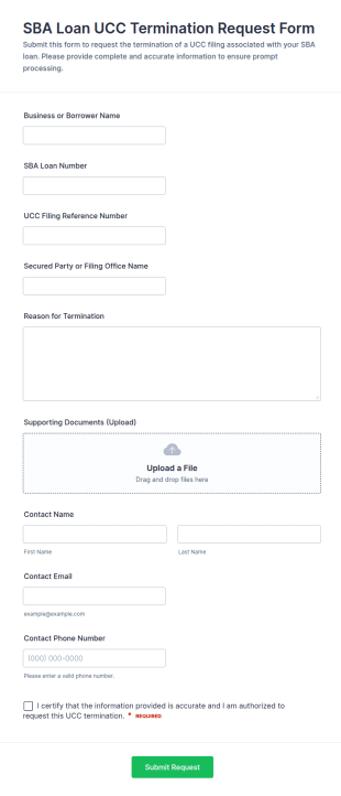 SBA Loan UCC Termination Request Form Template