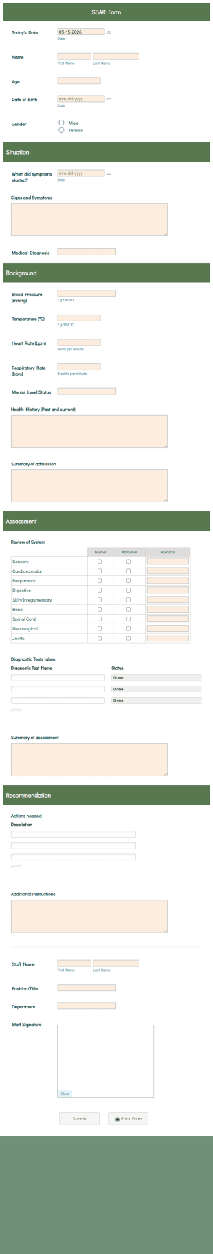 SBAR Form Template