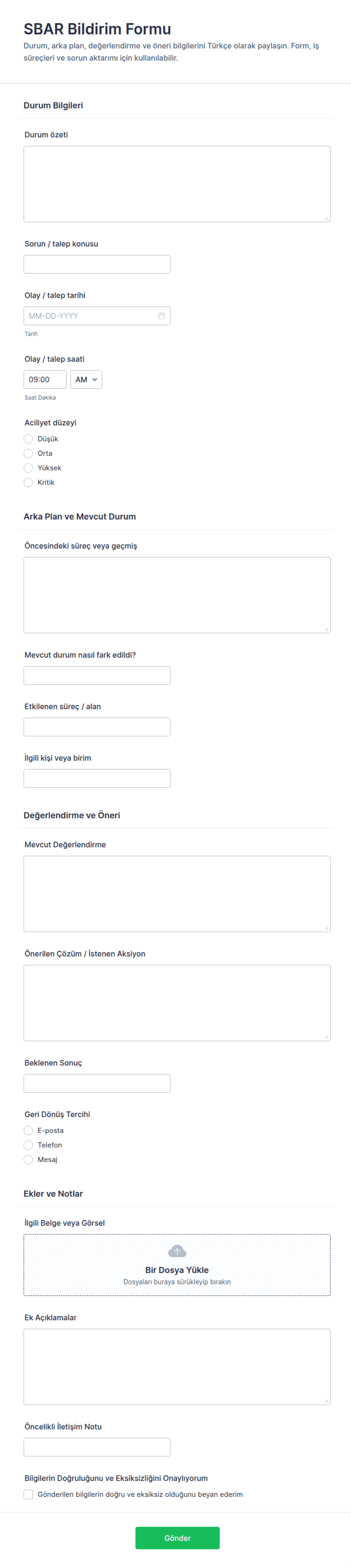 SBAR Form Şablonu | Jotform