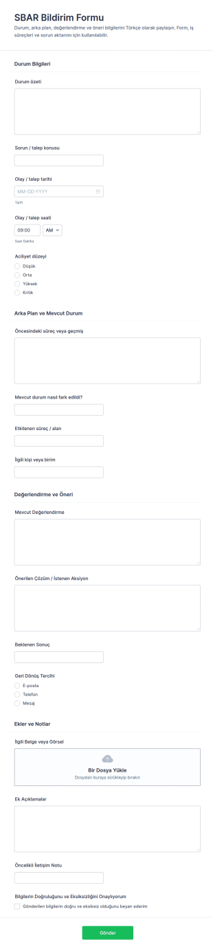 SBAR Form Şablonu