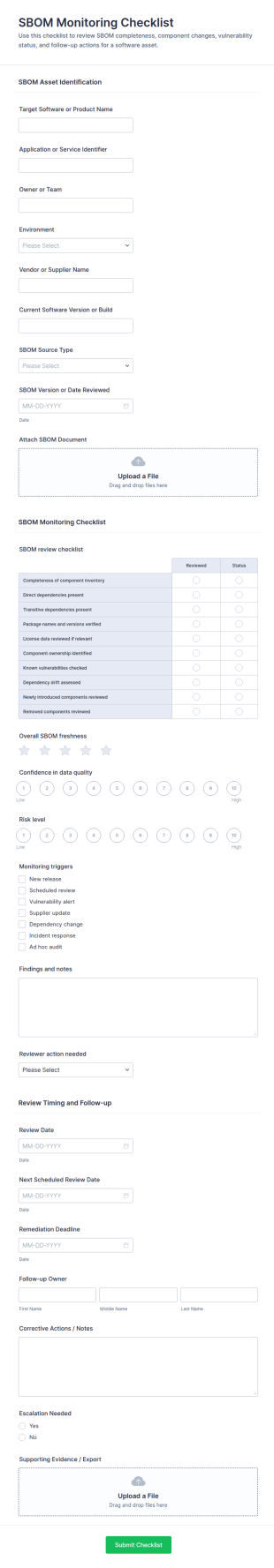 SBOM Monitoring Checklist Form Template