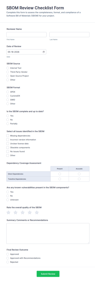 SBOM Review Checklist Form Template