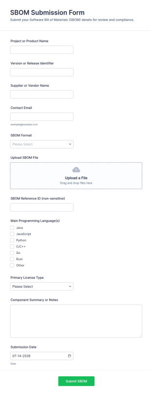 SBOM Submission Form Template