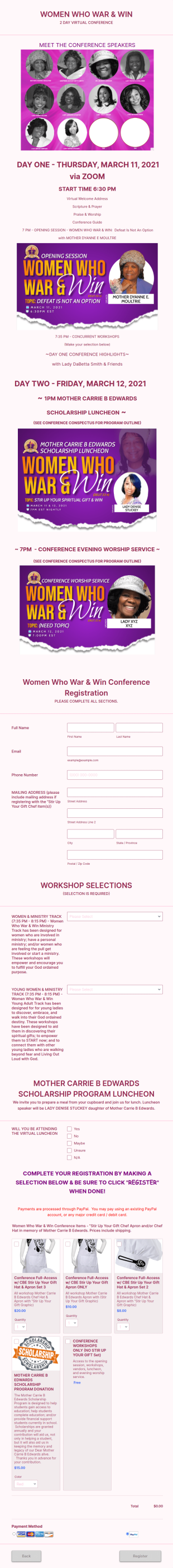 SC Upstate Women's Ministry Registration Template