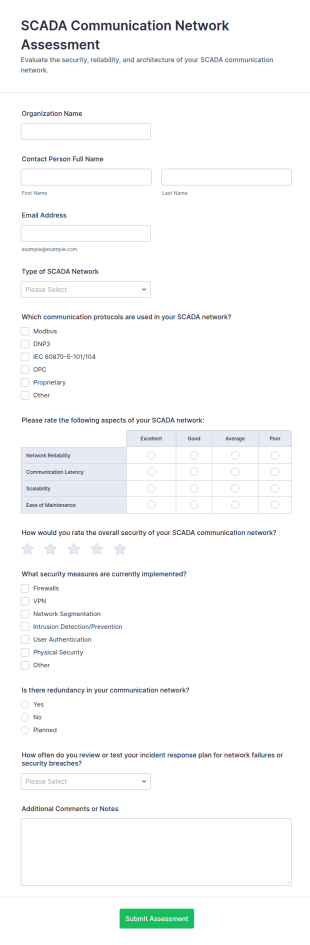 SCADA Communication Network Assessment Form Template
