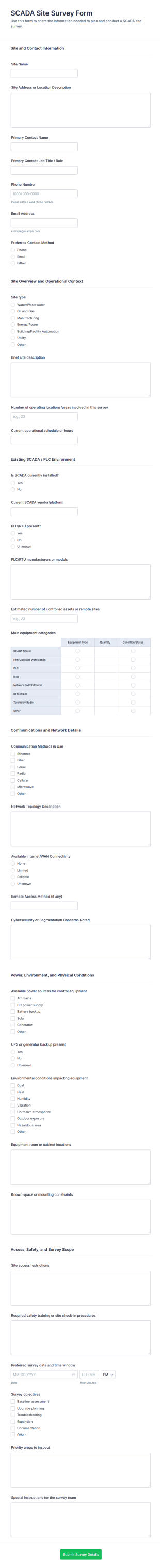 SCADA Site Survey Form Template