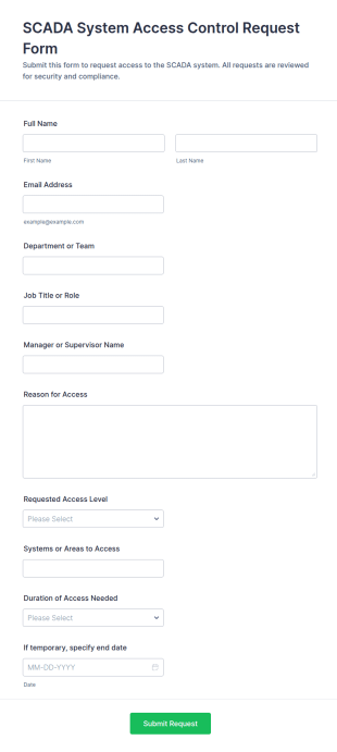 SCADA System Access Control Request Form Template
