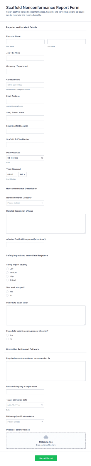 Scaffold Nonconformance Report Form Template