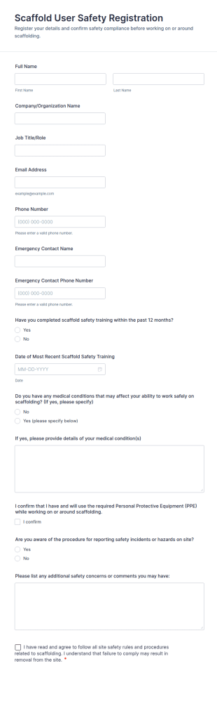 Scaffold User Safety Registration Form Template