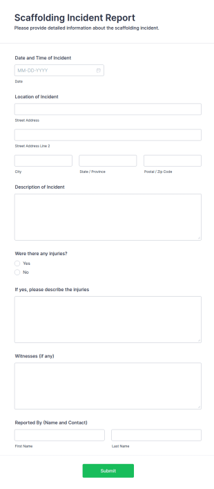 Scaffolding Incident Report Form Template
