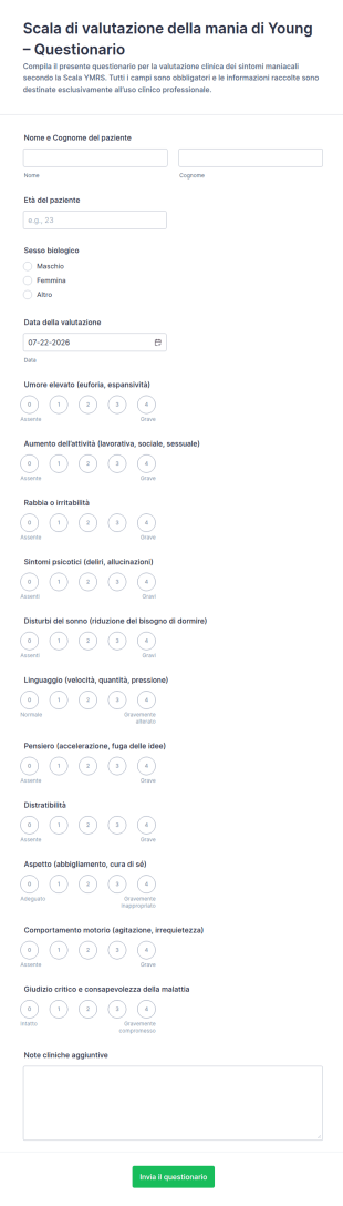 Scala Di Valutazione Della Mania Giovanile (YMRS) Survey