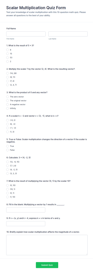 Scalar Multiplication Quiz Form Template