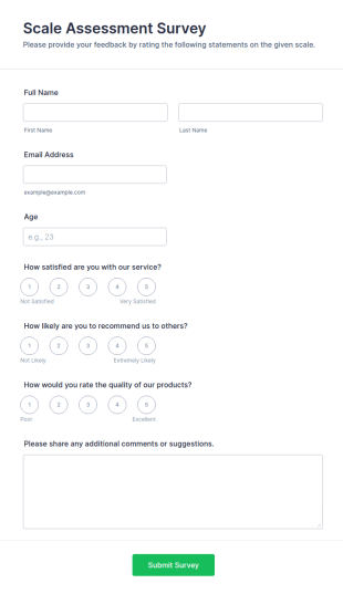 Scale Assessment Survey Form Template
