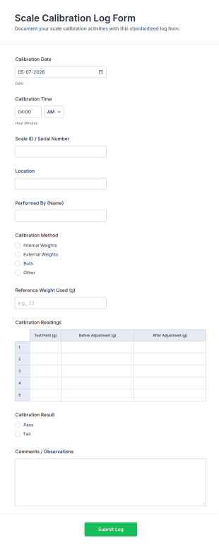 Scale Calibration Log Form Template