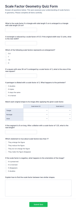 Scale Factor Geometry Quiz Form Template