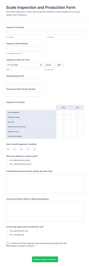 Scale Inspection And Production Form Template