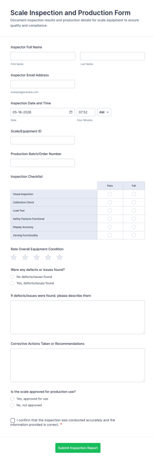 Scale Inspection And Production Form Template