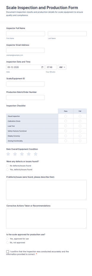 Scale Inspection And Production Form Template