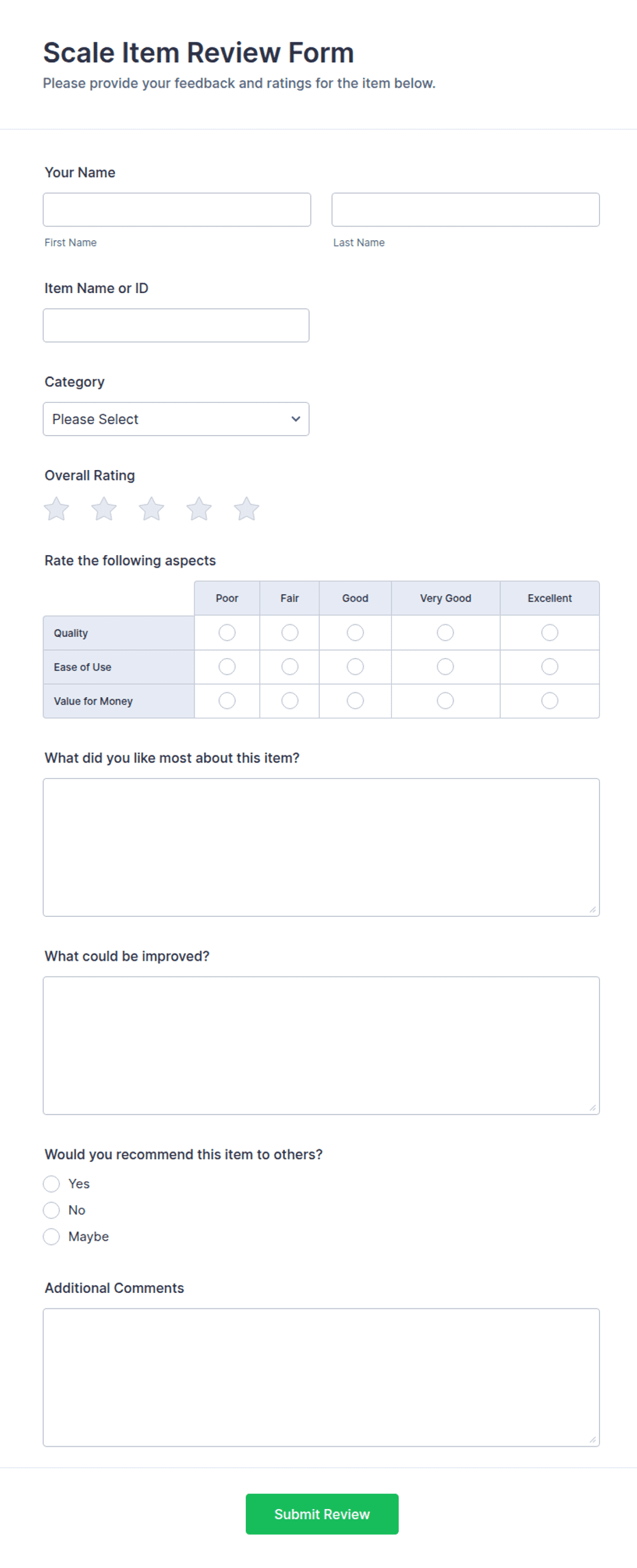 Scale Item Review Form Template | Jotform