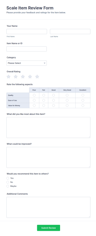 Scale Item Review Form Template