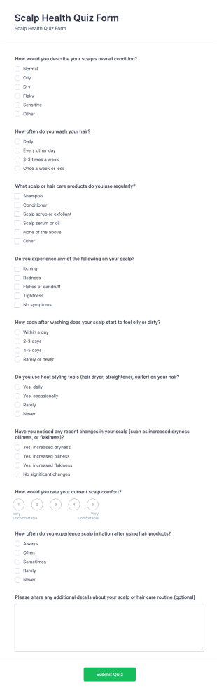 Scalp Health Quiz Form Template