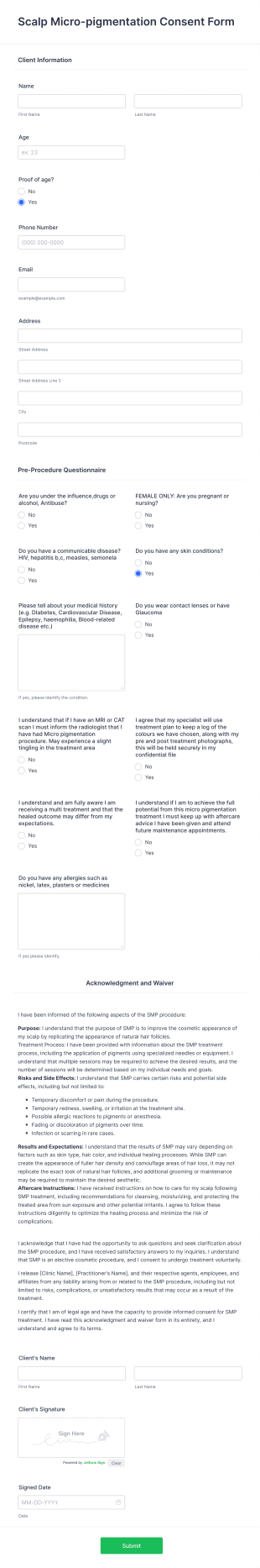 Scalp Micro Pigmentation Consent Form Template
