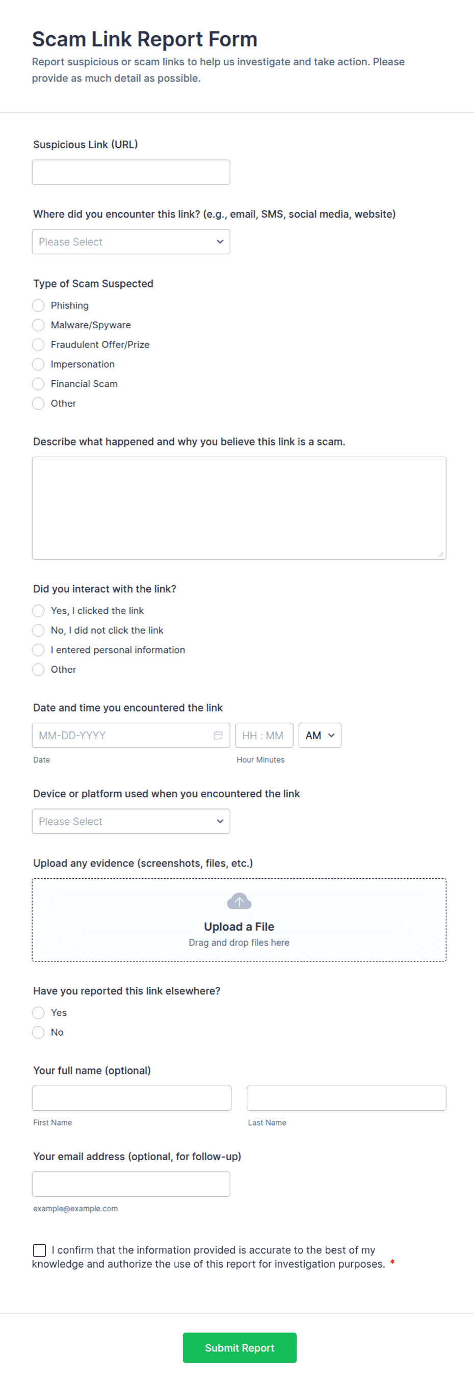 Scam Link Report Form Template | Jotform