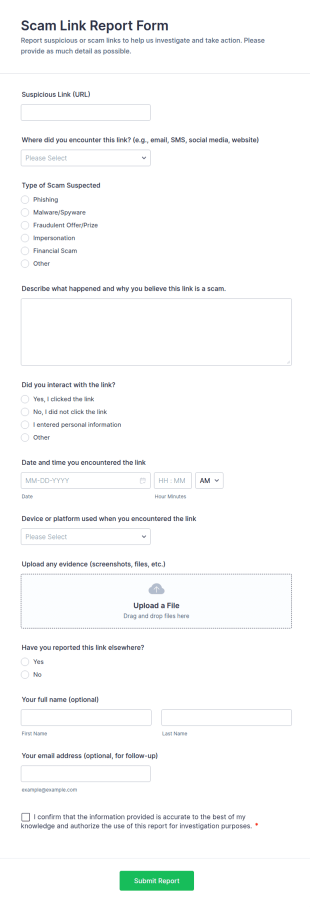 Scam Link Report Form Template