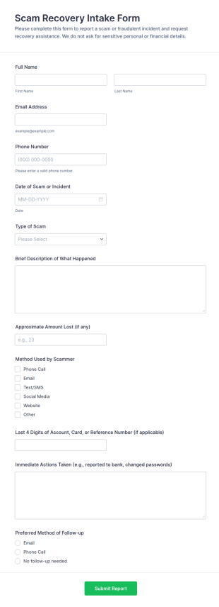 Scam Recovery Intake Form Template