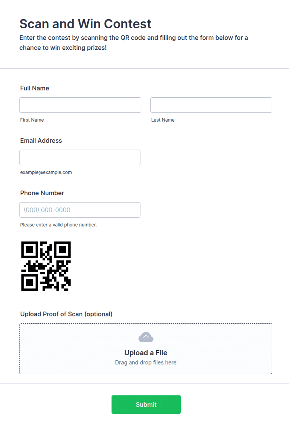 Scan and Win Contest Entry Form Template | Jotform