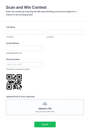 Scan And Win Contest Entry Form Template