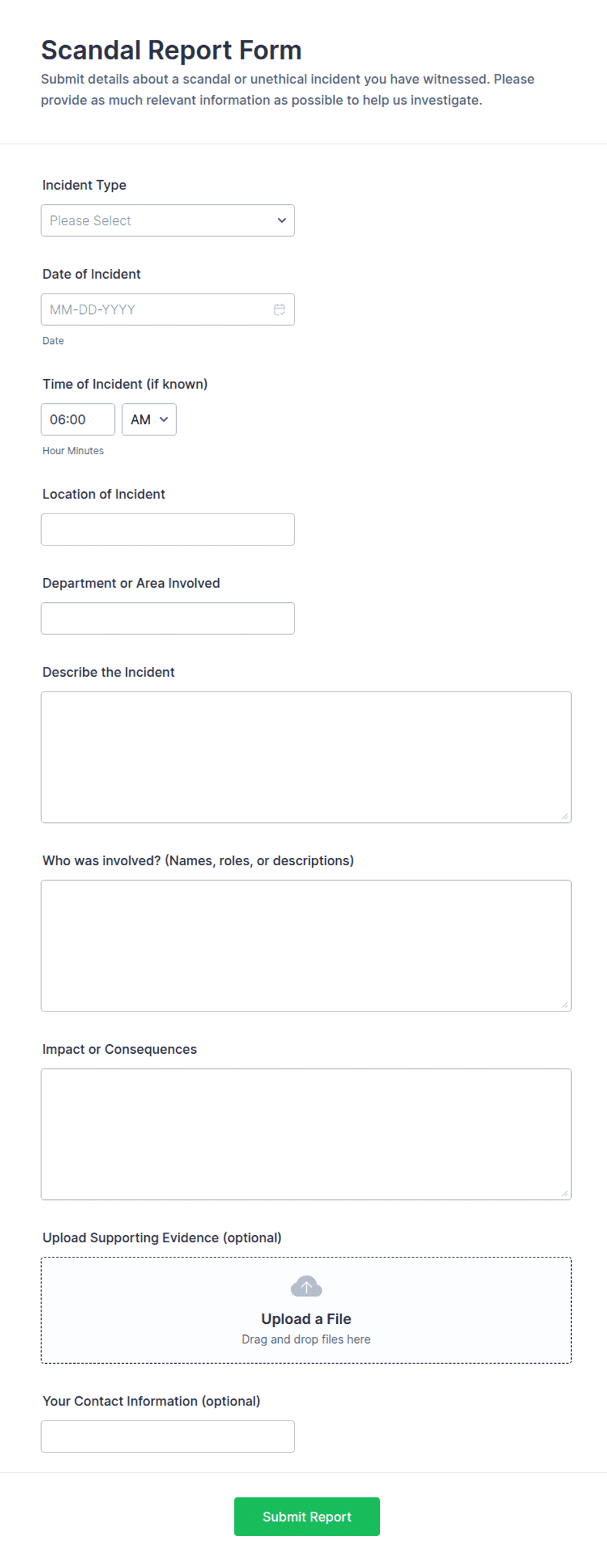 Mircrosoft Forms Report Examples Scandal Report Form Template | Jotform