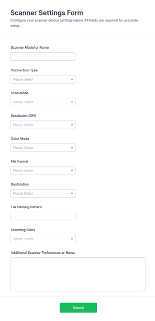 Scanner Settings Form Template