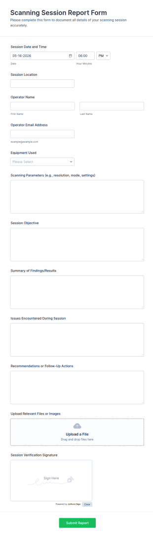 Scanning Session Report Form Template