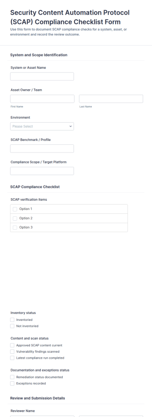 SCAP Compliance Checklist Form Template