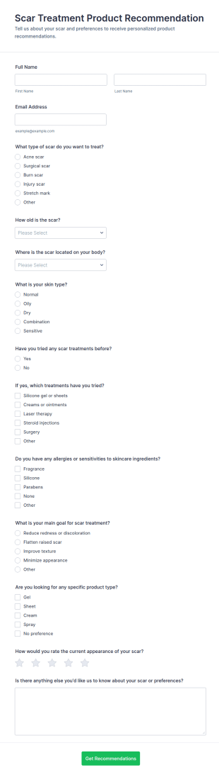 Scar Treatment Product Recommendation Form Template