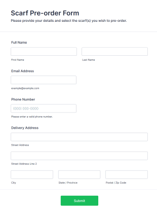 Scarf Pre Order Form Template