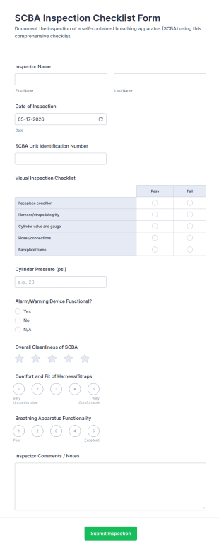 SCBA Inspection Checklist Form Template