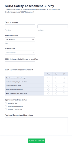 SCBA Safety Assessment Survey Form Template
